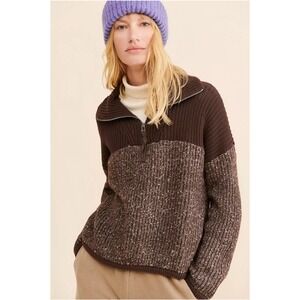 varley willard half zip knit coffee bean egret fleck Size XS  Pullover Oversized
